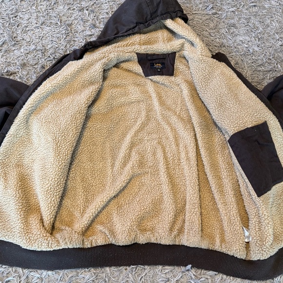 Lee Premium Select Men's Sherpa Lined Canvas Zip-Up Hooded Jacket XXL Brown - Picture 4 of 6